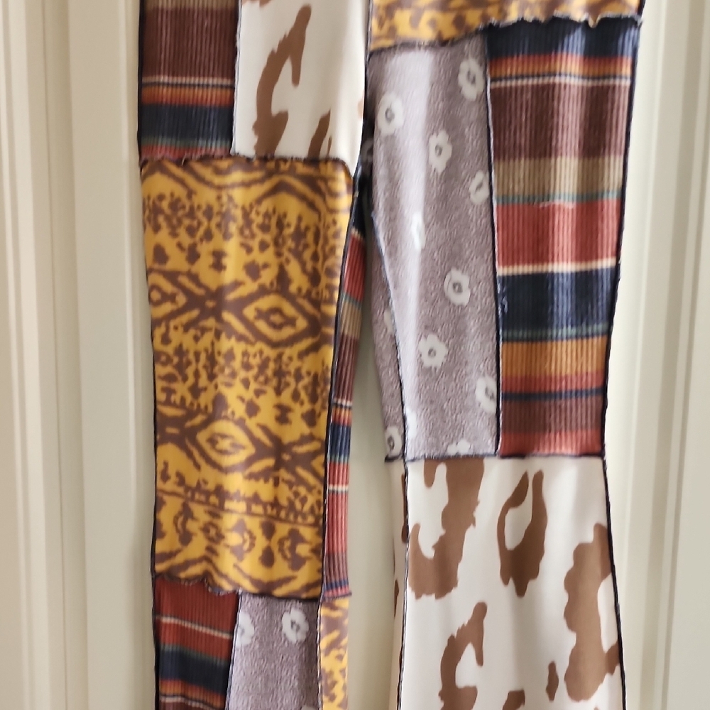 Bucket List Patchwork Patterned Flare Pants - image 7